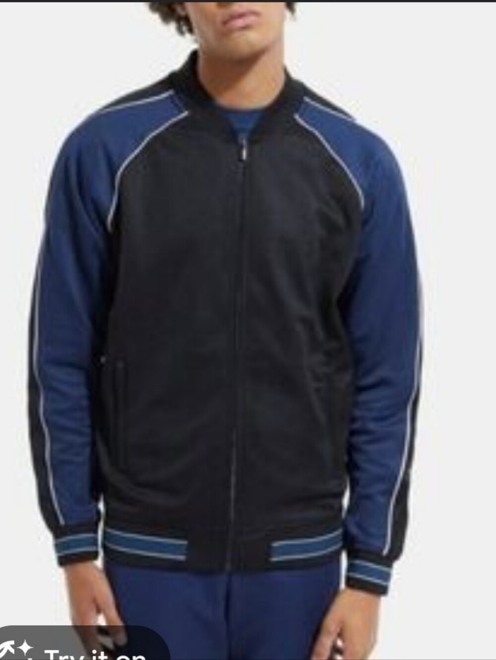 The Kooples Black Front with Navy Sleeve Sport Bomber Jacket